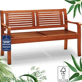 CASARIA® Gartenbank Wetterfest Holz FSC®-zertifiziert 320kg Belastbar 2-Sitzer Armlehne Rückenlehne 120x56cm Garten Balkon Holzbank Eukalyptus Braun