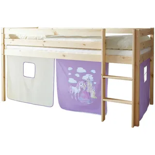 TICAA Hochbett Malte 90 x 200 cm Kiefer massiv natur horse-lila
