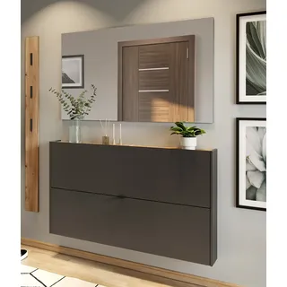 Garderobe Flurgarderobe schmal in grau mit Eiche ABERDEEN-01 modern 3-teilig mit 1 Garderobenpaneel - Grau