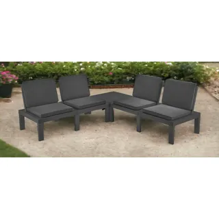 Dmora - Outdoor-Lounge-Set Vigevano, Gartenkomposition mit 4 Sitzen mit Rückenlehne und 1 Multifunktionsmodul, Lounge mit Kissen, 100% Made in Italy, Anthrazit