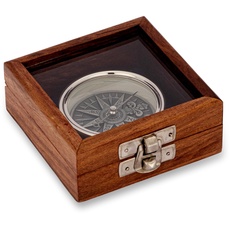 NKlaus 5,5cm Kompass 3D verchromt in der Holzbox Richtungsanzeiger Peilkompass Maritim 14618