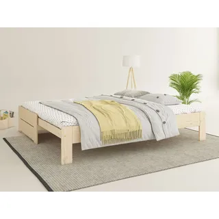 otto home Massivholzbett OTTO HOME "Imme, ausziehbar 90cm-180cm, ideal für Schlafbesuch, mit Lattenrost", beige (natur), B:96,9cm H:38,9cm L:204,1cm, Betten, Massivholzbett, Massive Kiefer, Schubkasten optional, Belastbarkeit 180 KG