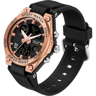 Damen Uhr Digital Armbanduhr mit Silikonarmband 50M Wasserdicht Digitaluhr für Mädchen Jungen Analog Digital Sportuhr mit Alarm Datum LED Kinderuhr Elektronisch Rosegold