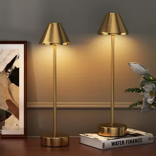 IMAGE 2Pcs Tragbare Tischlampen kabellos, Wiederaufladbar batteriebetriebenes LED Tischlampe mit Touch 3 Farbtemperatur stufenlos dimmbares, nachttischlampe für Terrasse Restaurant Essen Schlafzimmer