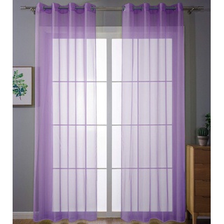 2er-Pack Ösen Gardinen Transparent Vorhang Set Wohnzimmer Voile Ösenvorhang Bleibandabschluß HxB 225x140 cm Lila, 203322