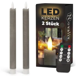 Novaliv Stabkerzen LED mit Timer Taupe GRAU 2er Indoor mit Timer Funktion 6 Stunden ECHTWACHS 23cm Höhe für Kerzen 2,2cm Durchmesser 2 AAA Batterien LED Stabkerzen flackernde Flamme bewegliche Flamme