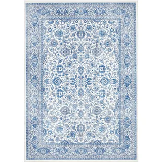 ELLE DECORATION Keshan Maschad Orientalischer Teppich - Kurzflor Vintage-Look Orientalisch Orient Klassischer Orientteppich für Wohnzimmer Esszimmer Flur oder Schlafzimmer Saphirblau, 120x160cm