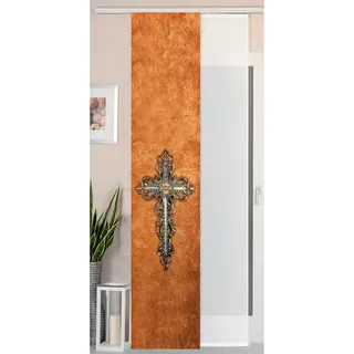 Gardinenbox 2er Set Schiebegardine Flächenvorhang Wildseide Optik und Voile Paneel, 245x45, Kreuz, 80400