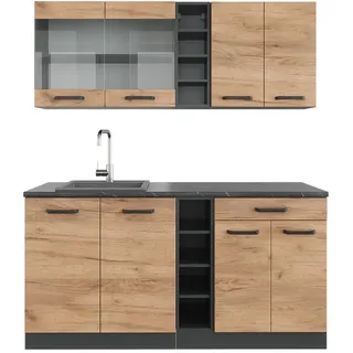 Vicco Küchenzeile R-Line 160 cm Goldkraft Eiche/Anthrazit