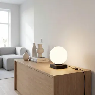 Licht-Erlebnisse Tischlampe Modern Schwarz Weiß Metall Glas Kugel blendarm Kabelschalter Wohnzimmer Büro H:17,5 cm E14 Nachttischlampe Schlafzimmer mit Schalter