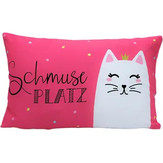 Dekohelden24 Kuschel Kissen mit Katze 40 x 13 cm Rosa