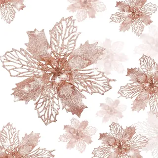 KAHEIGN 36Pcs Weihnachtsbaum Glitzer Blumen Rosegold Weihnachten Glitzer Weihnachtsstern Blumen Kunstblumen, 7,5/10/15 cm Weihnachtsbaum Ornament Weihnachten Blumen Dekor Ornament