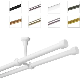 MDEKOR Gardinenstange Vorhangstange 19 mm mit Endkappen, einfache Montage, Decke, 2-läufig, Weiß Glänzend, 360 cm | Weiß