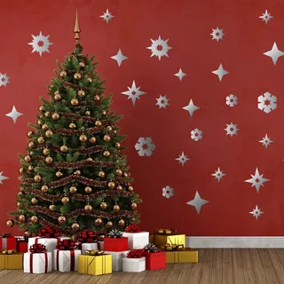 WALPLUS Wallplus Weihnachtsdekorationen Wandaufkleber Frohe Weihnachten Dekoration Set Wandbilder Aufkleber Wohnzimmer Kinder Kinderzimmer Dekor Silber Weihnachten Schneeflocken Aufkleber, Mehrfarbig