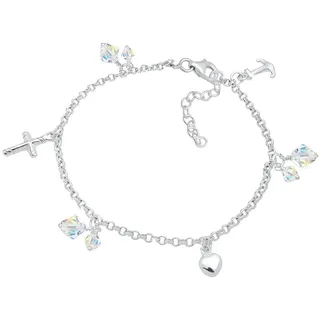 Elli Armband Damen Kreuz Herz Anker mit Kristallen Silber Größe 18