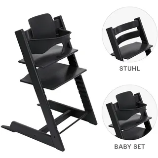 Stokke Hochstuhl-Set , Schwarz , Holz , Buche , 83x57x46 cm , Fußstütze verstellbar, Sitzfläche verstellbar, höhenverstellbar , Babymöbel & Kindermöbel, Babyzimmer, Hochstühle