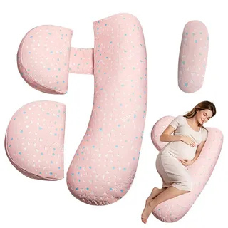 RNPKZ Schwangerschaftskissen Einstellbar, Schwangerschaftskissen zum Schlafen, Memory Foam Schwangerschaftskissens für Bauch, Rücken, Verstellbares und Tragbares Körperkissen für Seitenschläfer (Rosa)
