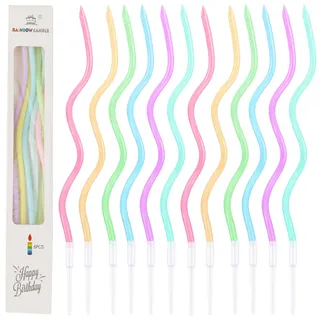 12Stück Gebogen Geburtstag Kerzen Spiral Kuchen Kerzen, Lange Regenbogen Farbe Geburtstagskerzen Spiralförmig Kerzen Cupcake Kerzen für Party Hochzeit Geburtstagstorte Dekoration Lieferungen
