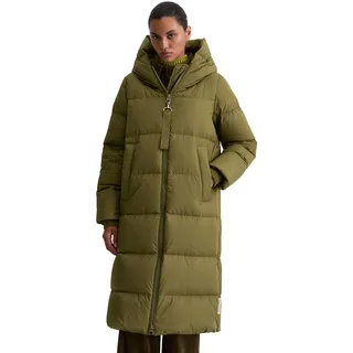 Daunenmantel MARC O'POLO, Damen, Gr. 32, grün (mossy olive), Web, Obermaterial: 100% Polyester. Futter: 100% Polyamid. Füllung: 80% Daunen, 20% Federn, regular fit lang, elastischer Bund, Mäntel Daunenmantel, am Saum mit seitlichen Zipper-Schlitzen