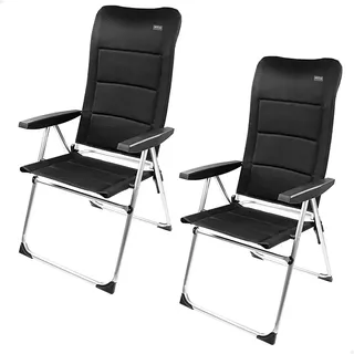 AKTIVE Set mit 2 Klappstühlen, Deluxe, 5 Positionen, Schwarz, für Terrasse, Balkon, Hof oder Garten, 49 x 67 x 123 cm, aus Aluminium und Polyester, gepolstert, Kippschutz, max. 110 kg, Klappstühle