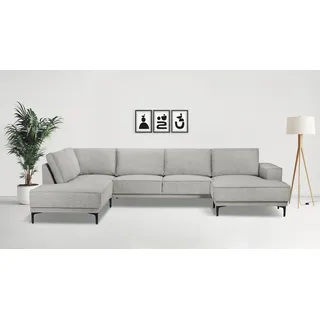 OTTO home Wohnlandschaft »XXL Sofa Oland, Struktur, Flachgewebe, Luxus-Microfaser, Boucle« U-Form, 345 cm, Wellenunterfederung, Skandi-Design, Metallfüße, braun