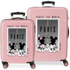 Disney Mickey und Minnie Travel the World Paris Nude Koffer-Set, 55/68 cm, starres ABS, seitliches Zahlenschloss, 104 l, 6 kg, 4 Doppelrollen, Handgepäck