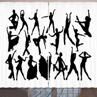 ARANDE Schwarz und weiß Gardine, Tänzer Silhouette moderne Latin Hip Hop Tango Jazz Ballsaal Salsa, 280 x 245 cm, Schwarz und weiß - Schwarz