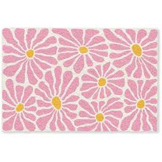 MuchoWow Fussmatte Blumen - Muster - Rosa - Beige - Orange Sauberlaufmatte 90x60 cm , Kunststoff , Rechteckig , 90x0.4 cm , rutschfeste Unterfläche , Teppiche und Böden, Schmutzfangmatten, Fußmatten