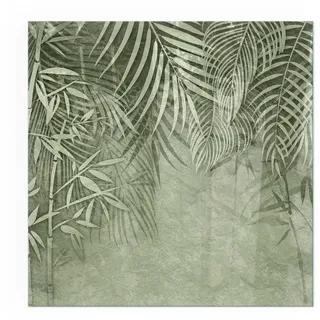 Tulup Kaminbodenplatte 50x50 cm - Tropische Blätter im Hintergrund , Grün , Glas , Quadratisch , 50x50x0.4 cm , Elektrogeräte, Heizgeräte, Elektrokamine