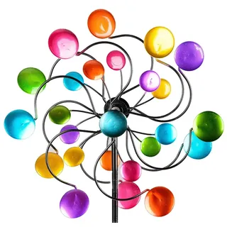 formano Windrad Garten Metall bunt 126 cm kugelgelagertes Windspiel mit Doppelrad, Stabiler 3-teiliger Erdspieß, wetterfeste Gartendeko mit starkem Farbeffekt