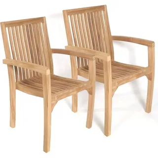 Teako Design Stapelstuhl Como aus Teakholz mit Armlehnen – Wetterfester und Pflegeleichter Gartenstuhl