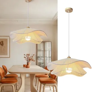 PANNN Rattan Hängelampe Vintage Pendelleuchte Im Landhausstil Kronleuchter Im Böhmischen Stil Für Den Esstisch LED Deckenleuchte Geeignet Für Kücheninsel Esszimmer Wohnzimmer Schlafzimmer(Weiß,50CM)