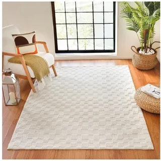 livabliss Teppich »GIJON« rechteckig 14 mm Höhe Skandinavischer Teppich mit Karomuster, Kurzflor Wohnzimmerteppich, weiß