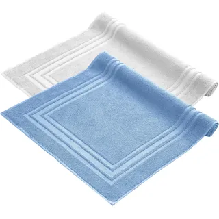 Komfortec Badvorleger Set 2 Teilig, Frottee Duschvorleger, Waschbar Duschmatte & Badteppich, 600 g/m2 &100% Baumwolle, Saugfähig & Schnelltrocknend, 50 x 70 cm,Hellblau/Weiß