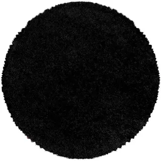 Hochflorteppich , Schwarz , Textil , Uni , rund , Oeko-Tex® Standard 100 , für Fußbodenheizung geeignet, schmutzabweisend, für Hausstauballergiker geeignet, lichtunempfindlich, antistatisch, pflegeleicht, strapazierfähig, leicht zusammenrollbar , Teppiche und Böden, Teppiche, Runde Teppiche