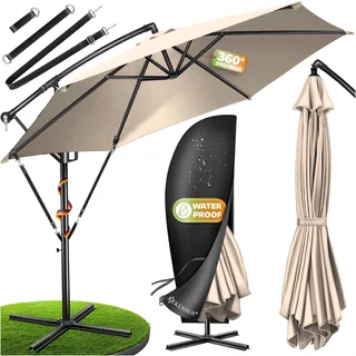 KESSER® Alu Ampelschirm Sonnenschirm + Abdeckung Ø300 cm / Ø350 cm mit Kurbelvorrichtung Kurbelschirm mit Ständer UV-Schutz Aluminium Wasserabweisende Bespannung - Schirm Gartenschirm Marktschirm