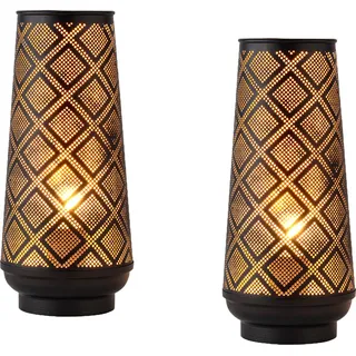 Marrakesch 2er Set Tischlampe Nachttischlampe 29cm groß | Aesthetic Deko Lampe im Wohnzimmer Schlafzimmer oder Kinderzimmer | Moderne Tischleuchte Qantas aus Metall schwarz gold E27 Lampenfassung - Schwarz, Gold