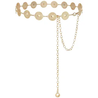 Alaoo Kettengürtel Damen,Western-Metallgürtel Cowgirl Verstellbare Metall Schnalle,Goldener Gürte mit ausgehöhlter Daisy,Kettengürtel Taillenkette Taille Gürtel für Kleider,Jeans,Pullover,Gold,F,120