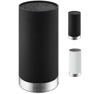 SILBERTHAL Universal Messerblock ohne Messer - herausnehmbarer Borsteneinsatz - für bis zu 10 Messer Aufbewahrung - Schwarz - Recyceltes Plastik mit Edelstahlring