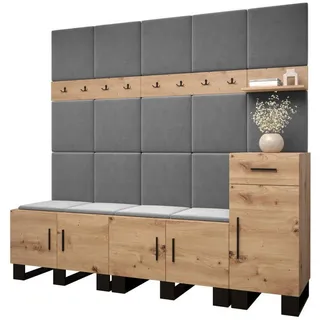 Abiks Möbel Garderoben-Set 196/210/45,6 , Eiche Artisan, Grau , Kunststoff , Nachbildung , 210x196x45.6 cm , Garderobe, Garderoben-Sets & Garderoben-Serien, Garderoben-Sets