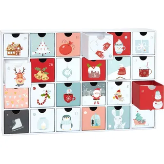 BRUBAKER Adventskalender zum Befüllen - Sweet Chistmas - DIY Weihnachtskalender 24 Türchen für Gutscheine und Süßigkeiten - 39 cm groß - Pappe - Rot, Weiß, Blau