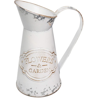 Fovasen Französischer Stil Rustikal Shabby Chic Galvanisierter Primitiver Vintage Metallkrug Blumenvase Bauernhaus Country Krug Vasenhalter für Heimtextilien Creme - 8,9" H