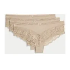 Womens M&S Collection 3pk Lace Trim Brazilian Knickers - Rose Quartz, Rose Quartz - 8