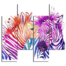 Homemania Wandbild, Zebra, 4 Teile, Tiere, Wohnzimmer, Schlafzimmer, mehrfarbig, 76 x 0,3 x 50 cm, -HM204PMDF183, MDF