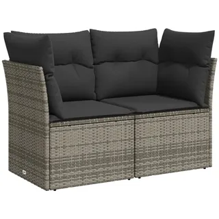 vidaXL Gartensofa 2-Sitzer mit Kissen Grau Poly Rattan