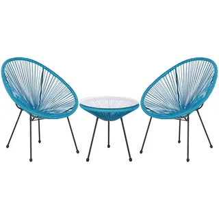 Beliani Balkonset Blau Schwarz Kunststoff, 2-Sitzer, Balkonmöbel, Balkonmöbel-Sets