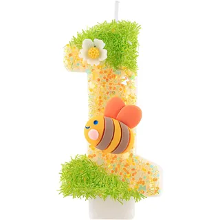Personalisierte Geburtstagskerzen Biene Zahlen 1,Geburtstagsdeko 1 Jahr Mädchen, Gelb Kerzen Geburtstag, Honigbiene und Blume Tortendeko Geburtstag,Geburtstagskerzen Torte Deko Kinder Geburtstags