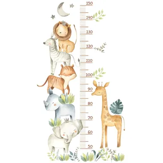 HIMKI Messlatte für Kinder - Wandtattoo Kinderzimmer-Kinder Höhe Diagramm Wandsticker Waldtiere Wandaufkleber für Kinderwachstum-Geschenke für Jungen & Mädchen -Skala misst 50-150 cm (Dschungeltiere)