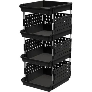 Lifewit Stapelbare Aufbewahrungsboxen,Kinderregal für Spielzeug, Spielzeugregal für Spielzeug Organizer Aufbewahrung, Korbregal für Garderobe, Küchenwagen für Gemüse, Schwarz, 35 x 30 x 72 cm, 4Etagen