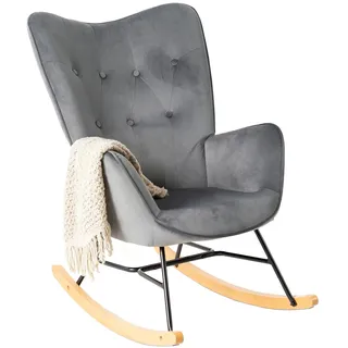 MEUBLE COSY Schaukelstuhl Sessel Schaukelsessel Stillstuhl Schwingstuhl mit Armlehnen Gepolsterter Sitzfläche für Wohnzimmer Schlafzimmer, Balkon, Samt und Holzkufen, Bis 120 kg Belastbar, Grau